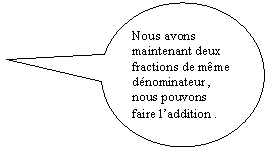 Bulle ronde: Nous avons  maintenant deux fractions de mme dnominateur , nous pouvons faire laddition .