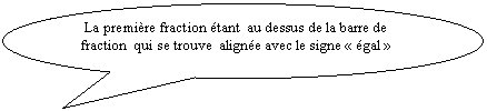 Bulle ronde:  La premire fraction tant  au dessus de la barre de fraction  qui se trouve  aligne avec le signe  gal 