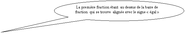 Bulle ronde:  La premire fraction tant  au dessus de la barre de fraction  qui se trouve  aligne avec le signe  gal 