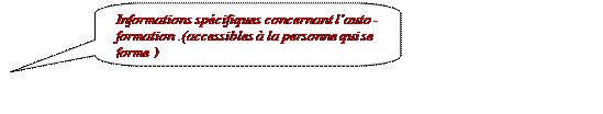 Rectangle  coins arrondis: Informations spcifiques concernant lauto - formation .(accessibles  la personne qui se forme )